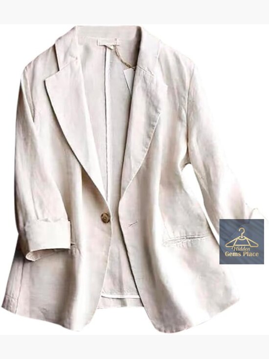 Jackets & Blazers - Linen Blazer Women 3/4 Sleeve Casual Lightweight Spring Summer Jacket